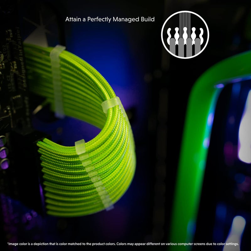 LINKUP - AVA 30cm PSU Cable Extension Sleeved Custom Mod GPU PC Braided w/Comb Kit | 1 x 24 P (20+4) | 2 x 8 P (4+4) CPU | 2 x 8 P (6+2) GPU Set | 300mm - Green - Image 5